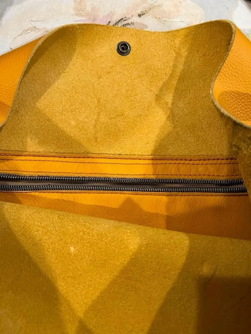 Yellow Hobo Tote with Black Braided Handles
